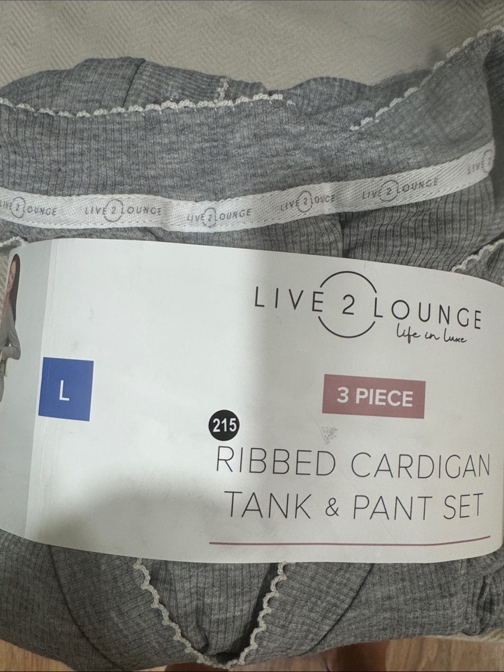 Live 2 Lounge Women’s 3pc  Ribbed Tank & Pant Set - Gray